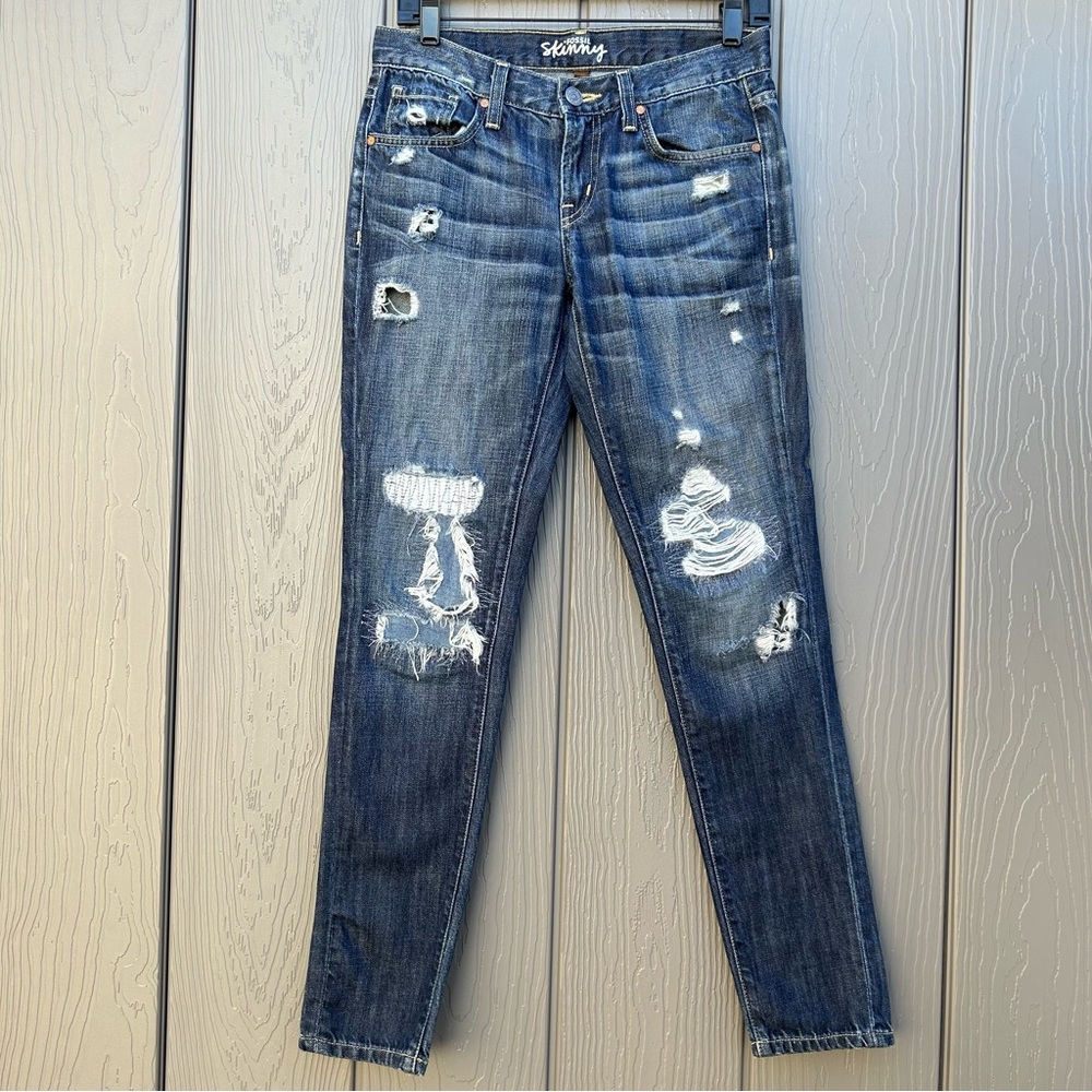 Fossil Skinny Jeans Womens Size 26 Heavy Destroy Blue Distressed Denim USA Made
